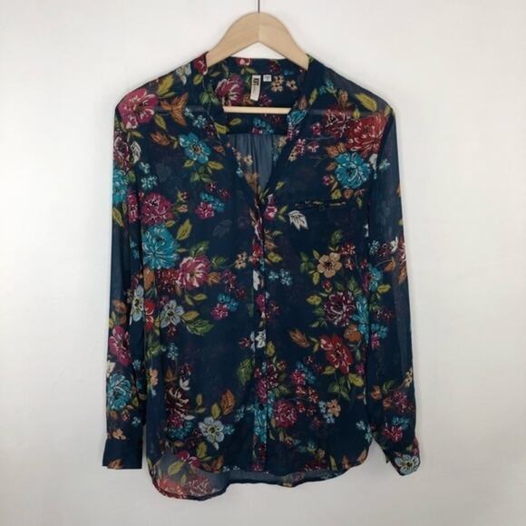 Kut from the Kloth Blue Floral Sheer Top Blouse Size Medium - Picture 3 of 13
